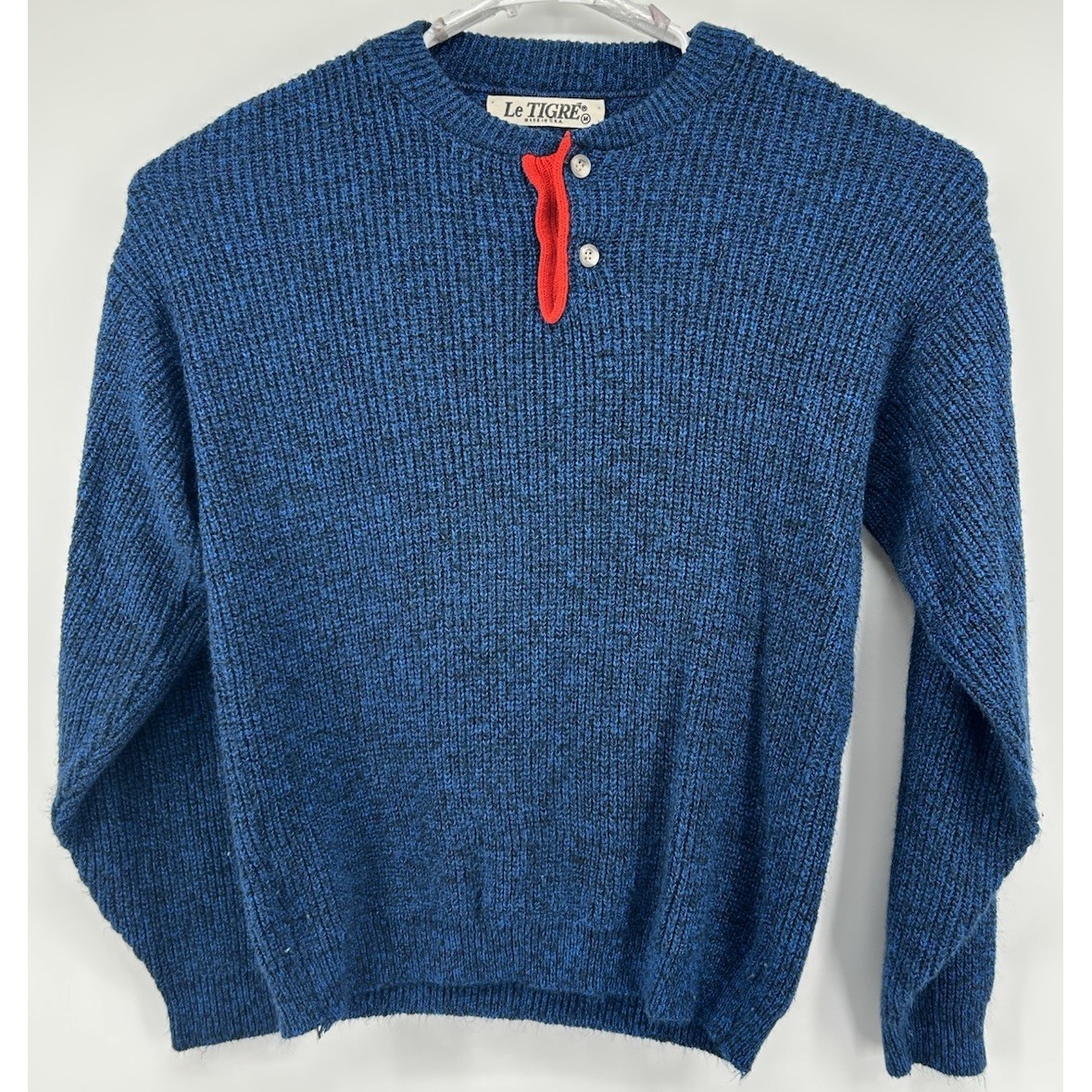 Le Tigre Button Acrylic Sweater Blue Pullover Long Sleeve Men's Size Medium